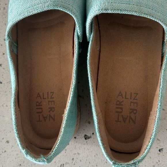 Naturalizer Thea 3 Turquoise Linen Espadrille Platform Slip On Loafers Size 8.5M - Picture 9 of 12